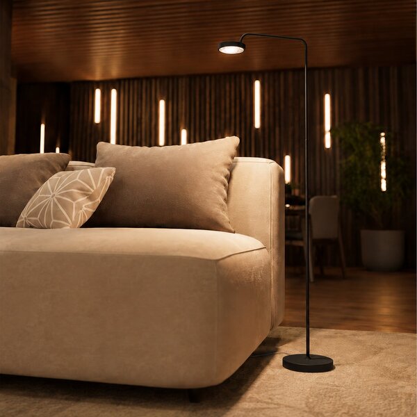 Stojací Lampa Sigor, Nivo, stmívatelné, Černá, Obývací pokoj, Hliník, Moderní