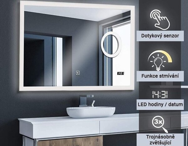 Aquamarin LED zrcadlo se zrcátkem, 80 x 60 cm 80585