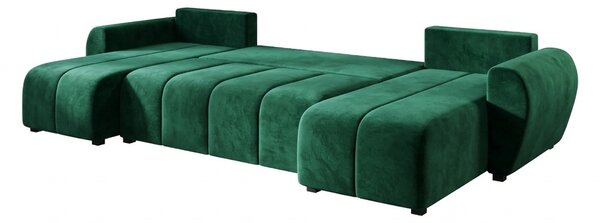 Rozkládací oboustranná sedací souprava do U SEVIO 311x145 cm, lahvově zelená + 2 polštářky ZDARMA