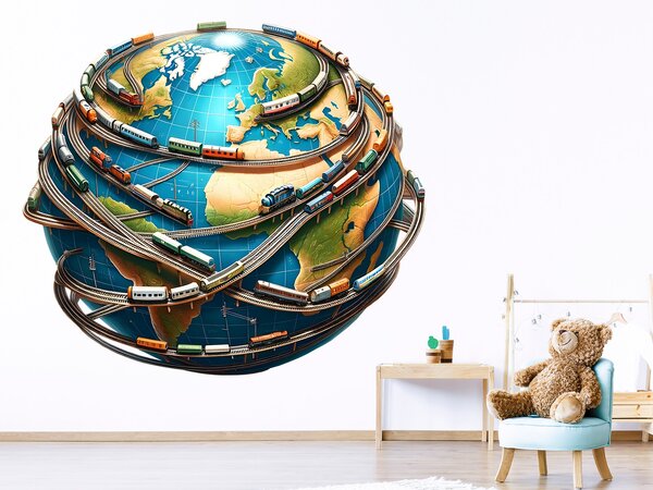 Planeta vlaků textilní přelepitelná samolepka na zeď arch 45 x 40 cm