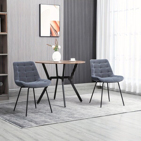 Jídelní židle – Retro sada dvou křesel s polstrovaným sedákem v šedé sametové látce a robustními ocelovými nohami, rozměry 50x61x79 cm