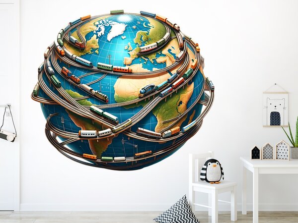 Planeta vlaků textilní přelepitelná samolepka na zeď arch 45 x 40 cm