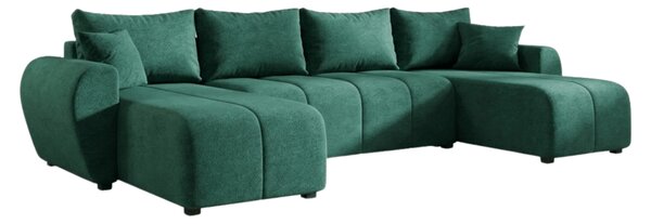 Rozkládací oboustranná sedací souprava do U SEVIO 311x145 cm, lahvově zelená + 2 polštářky ZDARMA