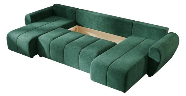 Rozkládací oboustranná sedací souprava do U SEVIO 311x145 cm, lahvově zelená + 2 polštářky ZDARMA
