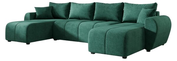 Rozkládací oboustranná sedací souprava do U SEVIO 311x145 cm, lahvově zelená + 2 polštářky ZDARMA