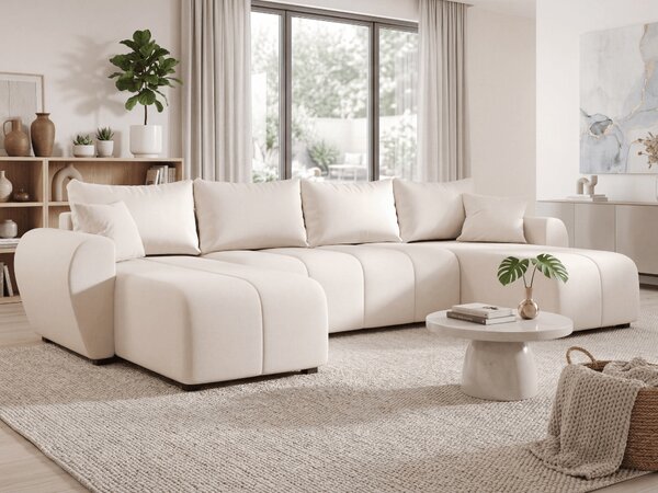Rozkládací sedací souprava do U SEVIO 311x145 cm, krémová + 2 polštářky ZDARMA