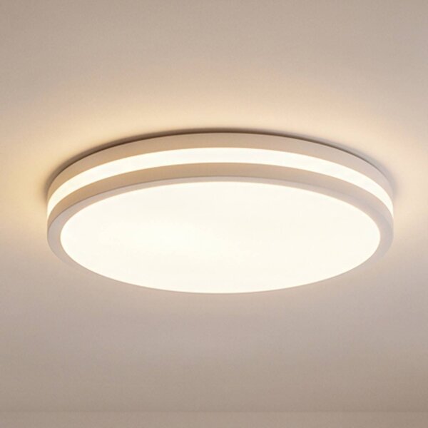 Lindby Arnim LED stropní svítidlo, bílé, plast, Ø 49 cm, IP44, stmívatelný, Bílá / opál, Koupelna, Plast, Moderní
