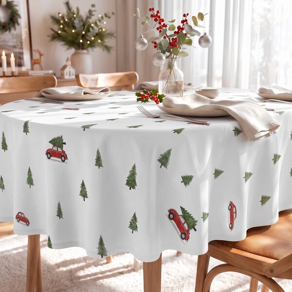 Goldea vánoční oválný ubrus 100% bavlněné plátno - cesta pro stromeček 120 x 200 cm