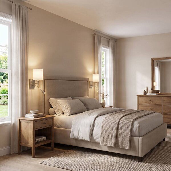 Lindby Nástěnné svítidlo Camilo, barva niklu, LED světlo na čtení, 28 cm, Hliník / šedá / zinek, Obývací pokoj / jídelna, Textil / tkanina / hedvábí, Moderní, Lampička na čtení