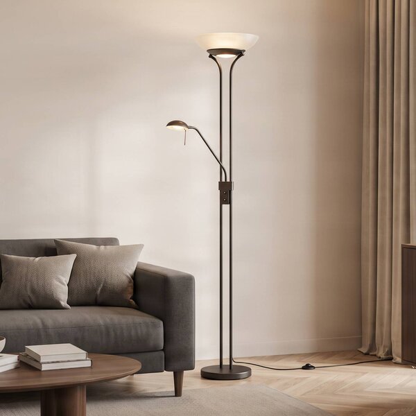 Lindby LED stojací lampa Yveta, rezavá, na čtení, stmívatelná, stmívatelný, Hnědá / rez, Obývací pokoj / jídelna, kov, Venkovský / rustikální, Lampička na čtení