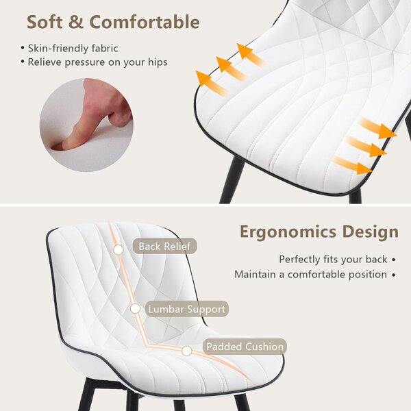 Jídelní židle - Židle - Židle s opěradlem ve tvaru sedáku - Designová židle - Židle k jídelnímu stolu - Bílá - Střední velikost