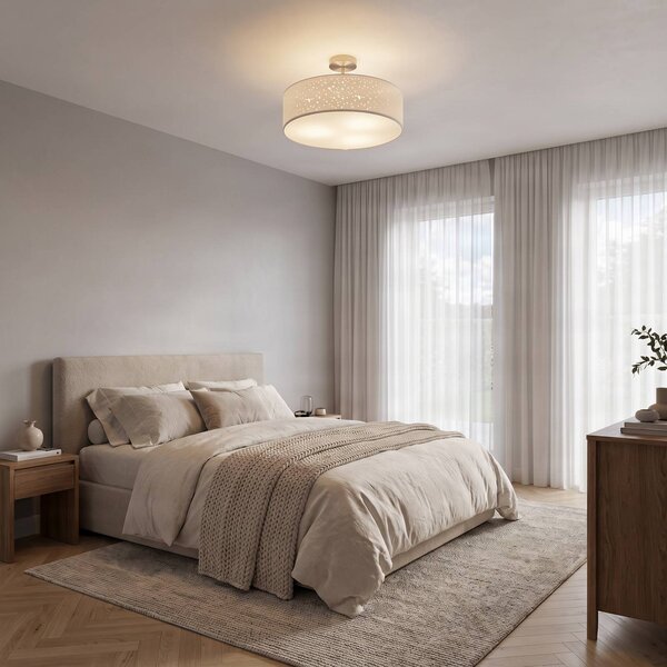 Lindby Stropní svítidlo Umma, distanční, bílé, látkové, Ø 50 cm, E27, stmívatelný, Bílá / opál, Obývací pokoj / jídelna, Textil / tkanina / hedvábí, Moderní