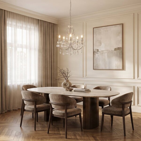 Lucande Lustr Solveig, Ø 60 cm, 5 světel, chrom, stmívatelný, Chrom / stříbro, Obývací pokoj / jídelna, Křišťál