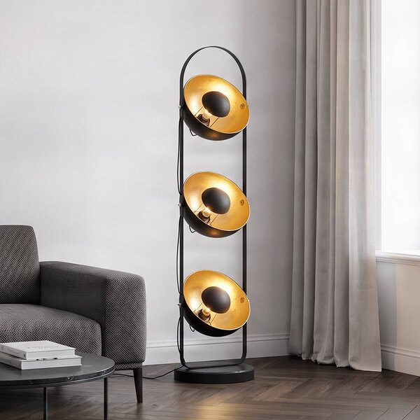 Lindby Stojací lampa Muriel, 3 světla, černá/zlatá, kov, Černá, Obývací pokoj / jídelna, kov, Moderní