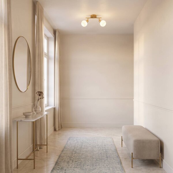 Lindby Stropní svítidlo Elaina, 30 cm, 2 světla, mosaz, sklo, E14, stmívatelný, Mosaz / zlato, Obývací pokoj / jídelna, kov, Moderní