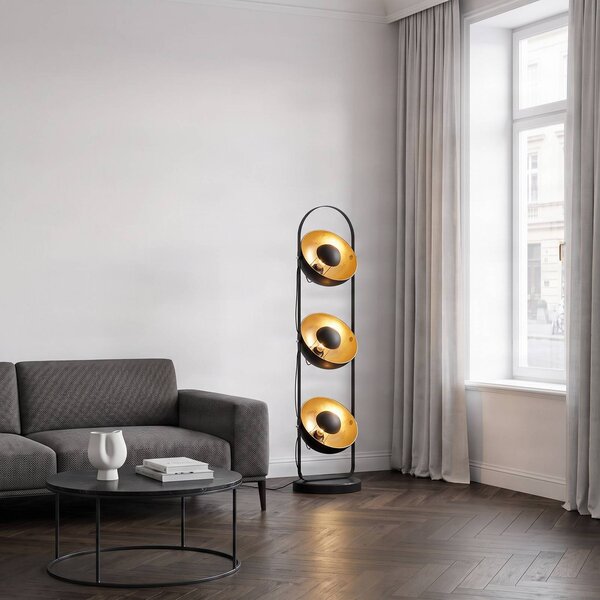 Lindby Stojací lampa Muriel, 3 světla, černá/zlatá, kov, Černá, Obývací pokoj / jídelna, kov, Moderní