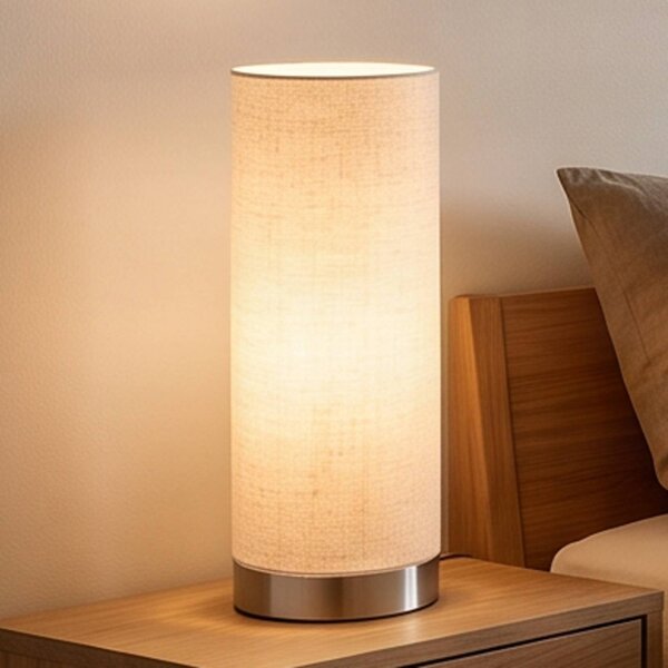 Lindby Stolní lampa Ronja, výška 26 cm, krémová barva, textilie, stmívatelný, Krémová / jantar, Ložnice, Textil / tkanina / hedvábí, Moderní
