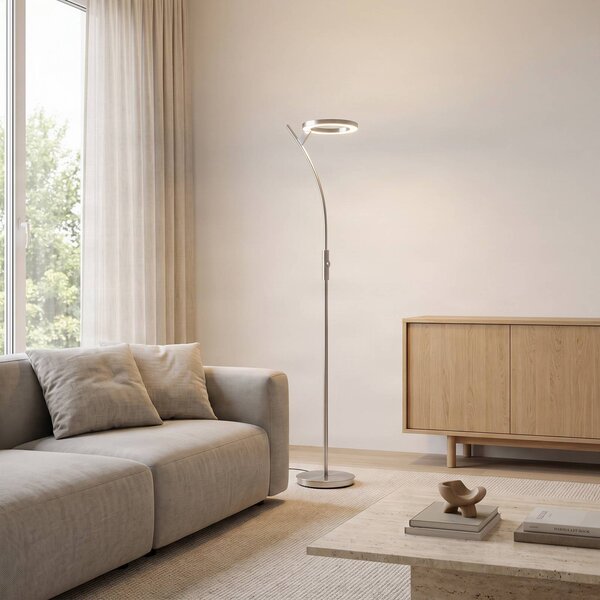Lindby Stojací lampa LED Darion, šedá, kov, stmívatelná, 180 cm, stmívatelný, Hliník / šedá / zinek, Obývací pokoj / jídelna, kov, Moderní