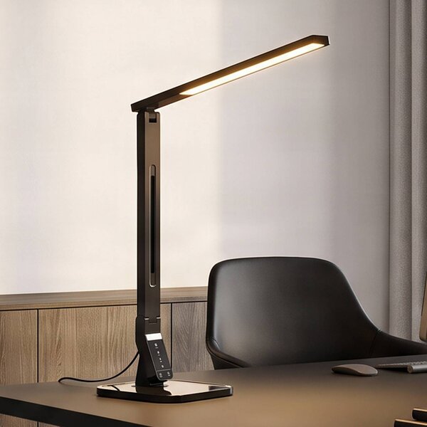 Lindby Stolní LED lampa Eleni, černá, stmívatelná, stmívatelný, Černá, Pracovna / kancelář, Plast, Moderní