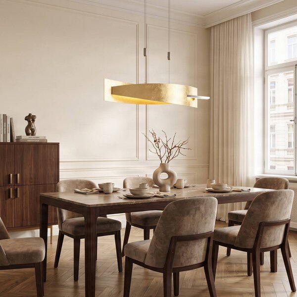 Lucande LED závěsné svítidlo Marija, 101 cm, zlatá barva, stmívatelné, stmívatelný, Mosaz / zlato, Obývací pokoj / jídelna, kov, Moderní
