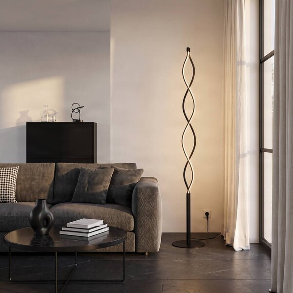 Lindby LED stojací lampa Welina, černá, 150 cm, stmívatelná, stmívatelný, Černá, Obývací pokoj / jídelna, kov, Moderní