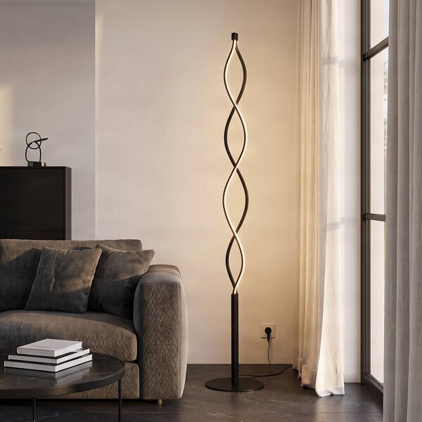 Lindby LED stojací lampa Welina, černá, 150 cm, stmívatelná, stmívatelný, Černá, Obývací pokoj / jídelna, kov, Moderní