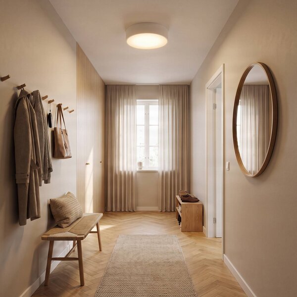 TEMAR LIGHTING Stropní světlo Cleo, Ø 30 cm, IP20, bílá, kov, E27, stmívatelný, Bílá / opál, Obývací pokoj / jídelna, Moderní