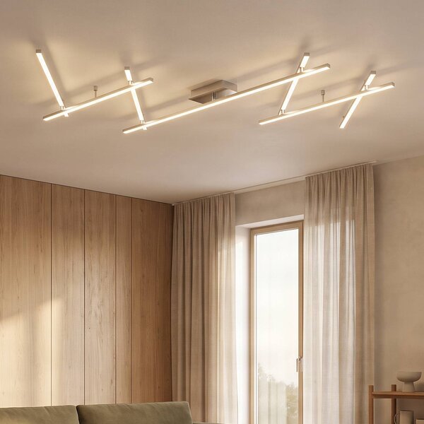 Lindby LED stropní svítidlo Kerem, 345 cm, barva niklu, kov, stmívatelný, Hliník / šedá / zinek, Obývací pokoj / jídelna, kov, Moderní