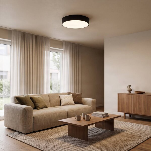 TEMAR LIGHTING Stropní světlo Cleo, Ø 40 cm, IP20, černá, kov, E27, stmívatelný, Černá, Obývací pokoj / jídelna, Moderní