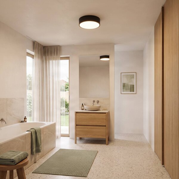 TEMAR LIGHTING Stropní světlo Cleo 300, IP54, Ø 30 cm černé, stmívatelný, Černá, Obývací pokoj / jídelna, kov, Moderní