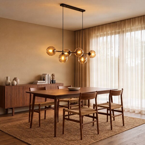 EMIBIG LIGHTING Závěsné svítidlo Glassy, 8 světel, černá, grafit, sklo, E14, stmívatelný, Černá, Obývací pokoj / jídelna, Sklo, Moderní, Koule