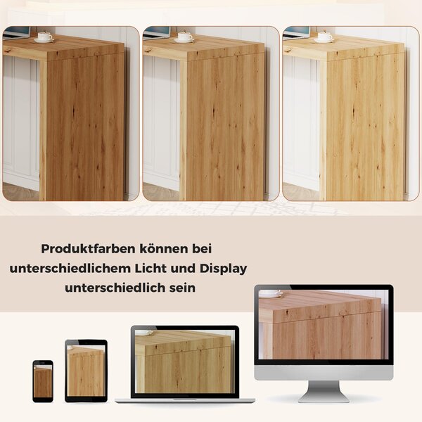 Psací stůl s kolečky, rohový psací stůl s otočnou pracovní deskou, komoda s úložným prostorem, rozměry 124 x 45 x 82 cm, barva: bílá + přírodní, materiál: dřevotříska + MDF