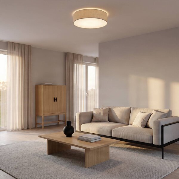 Eko-Light Stropní světlo Leano, šedé, plátěný potah, Ø 50 cm, stmívatelný, Hliník / šedá / zinek, Obývací pokoj / jídelna, Textil / tkanina / hedvábí, Moderní
