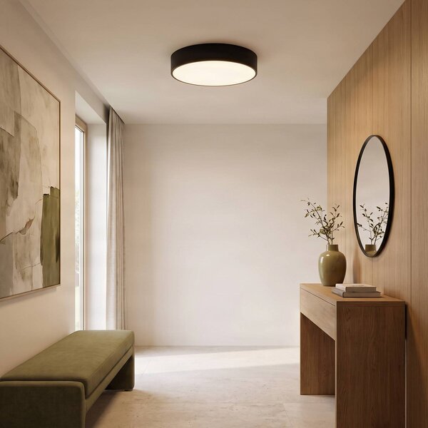 TEMAR LIGHTING Stropní světlo Cleo 400, černé, senzor, IP20, Ø 40 cm, kov, Černá, Obývací pokoj / jídelna, kov, Moderní