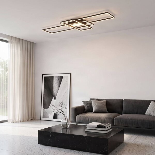 Lindby Ismera LED stropní svítidlo 3 rámečky, antracitová barva, stmívatelný, Černá, Obývací pokoj / jídelna, Hliník, Moderní