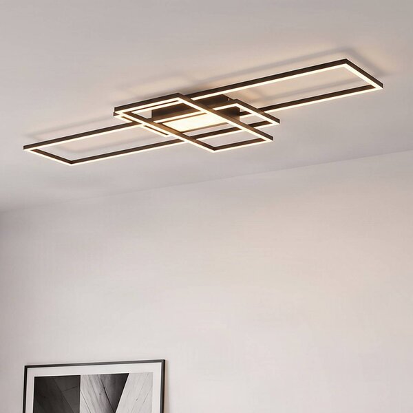 Lindby Ismera LED stropní svítidlo 3 rámečky, antracitová barva, stmívatelný, Černá, Obývací pokoj / jídelna, Hliník, Moderní