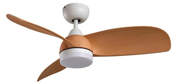 Stropní ventilátor Enon s LED osvětlením, bílý/v barvě dřeva, DC, tichý – Lindby Lindby, Enon, stmívatelné, Bílá, Obývací pokoj, Kov, Moderní