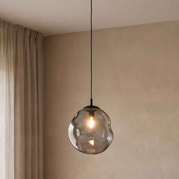 TK Lighting Skleněné závěsné svítidlo Sol, Ø 35 cm, černá/kouřově šedá, stmívatelný, Čirá / transparetní, Obývací pokoj / jídelna, Sklo, Moderní