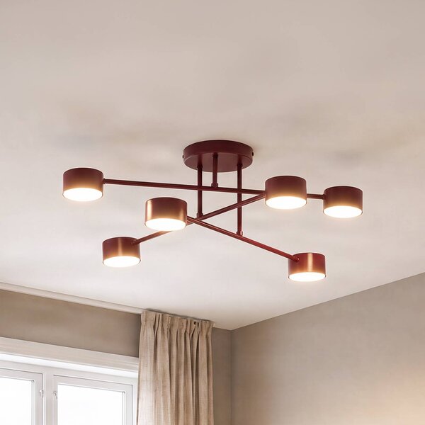 EMIBIG LIGHTING Stropní světlo HALO, tmavě červené, Ø 60 cm, 6ramenné, kov, GX53, stmívatelný, Červená, Obývací pokoj / jídelna, kov, Moderní, Stropní půlkruhové světlo s prostorem