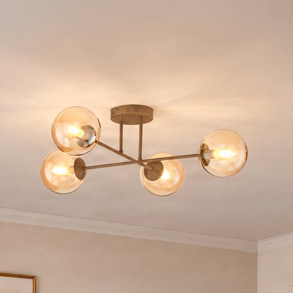 EMIBIG LIGHTING Stropní světlo ROMA, béžové, délka 75 cm, 4ramenné, sklo/kov, stmívatelný, Krémová / jantar, Obývací pokoj / jídelna, Sklo, Moderní, Koule