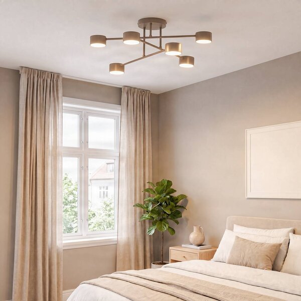 EMIBIG LIGHTING Stropní světlo HALO, béžové, Ø 60 cm, 6žárovkové, kovové, GX53, stmívatelný, Krémová / jantar, Obývací pokoj / jídelna, kov, Moderní, Stropní půlkruhové světlo s prostorem