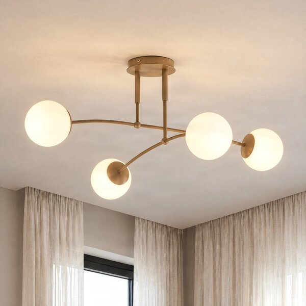 EMIBIG LIGHTING Stropní světlo Pregos, béžové, Ø 60 cm, 4ramenné, kov/sklo, stmívatelný, Krémová / jantar, Obývací pokoj / jídelna, kov, Moderní, Koule