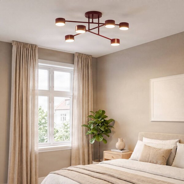 EMIBIG LIGHTING Stropní světlo HALO, tmavě červené, Ø 60 cm, 6ramenné, kov, GX53, stmívatelný, Červená, Obývací pokoj / jídelna, kov, Moderní, Stropní půlkruhové světlo s prostorem