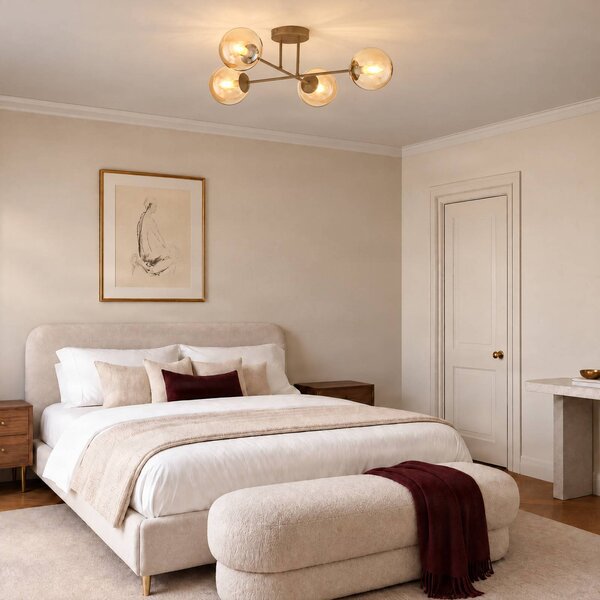 EMIBIG LIGHTING Stropní světlo ROMA, béžové, délka 75 cm, 4ramenné, sklo/kov, stmívatelný, Krémová / jantar, Obývací pokoj / jídelna, Sklo, Moderní, Koule
