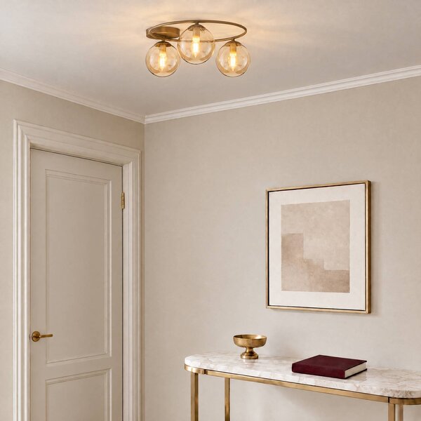 EMIBIG LIGHTING Stropní světlo Sopra, béžové, Ø 47 cm, 3 žárovky, sklo/kov, E14, stmívatelný, Krémová / jantar, Obývací pokoj / jídelna, Sklo, Moderní, Koule