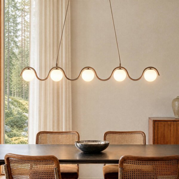 EMIBIG LIGHTING Závěsné světlo SINUS, béžové, délka 110 cm, 5žárovkové, kov/sklo, stmívatelný, Krémová / jantar, Obývací pokoj / jídelna, kov, Moderní, Koule