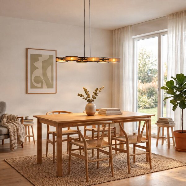 EMIBIG LIGHTING Závěsné světlo DRUMZ, hnědé, délka 100 cm, 6 žárovek, textil, E14, stmívatelný, Hnědá / rez, Obývací pokoj / jídelna, Textil / tkanina / hedvábí, Moderní
