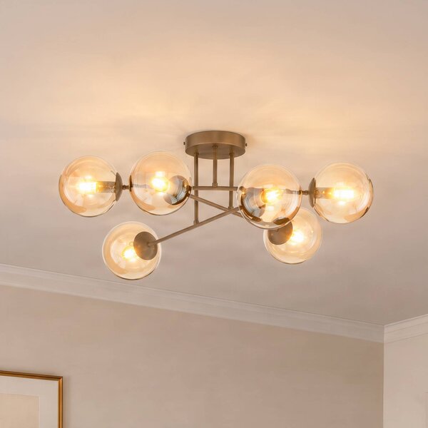 EMIBIG LIGHTING Stropní světlo ROMA, béžové, Ø 75 cm, 6žárovkové, sklo/kov, E14, stmívatelný, Krémová / jantar, Obývací pokoj / jídelna, Sklo, Moderní, Koule