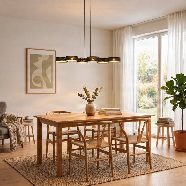 EMIBIG LIGHTING Závěsné světlo DRUMZ, černé, délka 100 cm, 6ramenné, textil, E14, stmívatelný, Černá, Obývací pokoj / jídelna, Textil / tkanina / hedvábí, Moderní
