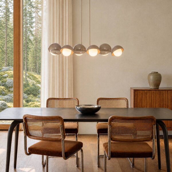 EMIBIG LIGHTING Závěsné světlo BOOM, béžové, délka 88 cm, 6žárovkové, kov/sklo, stmívatelný, Krémová / jantar, Obývací pokoj / jídelna, kov, Moderní